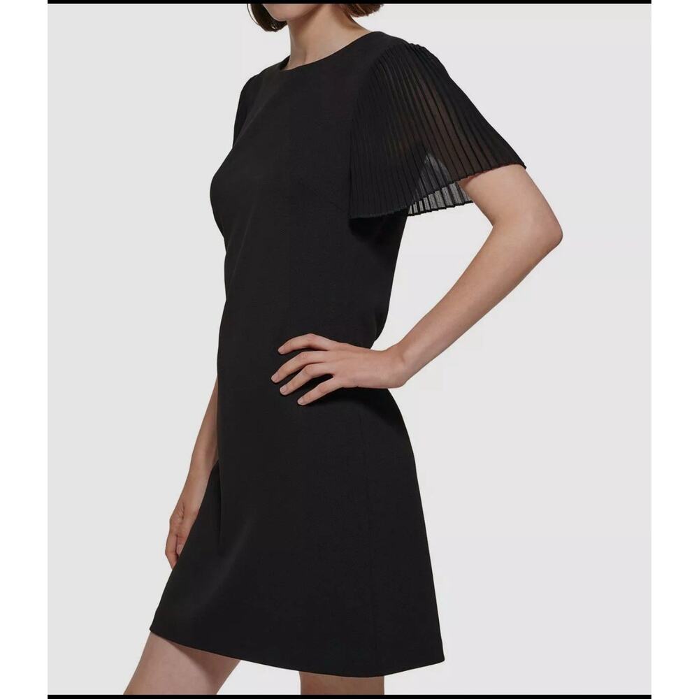 Tommy‎ Hilfiger Women's Plus 14 Black Pleated Chiffon Sleeve Shift Dress Flowy